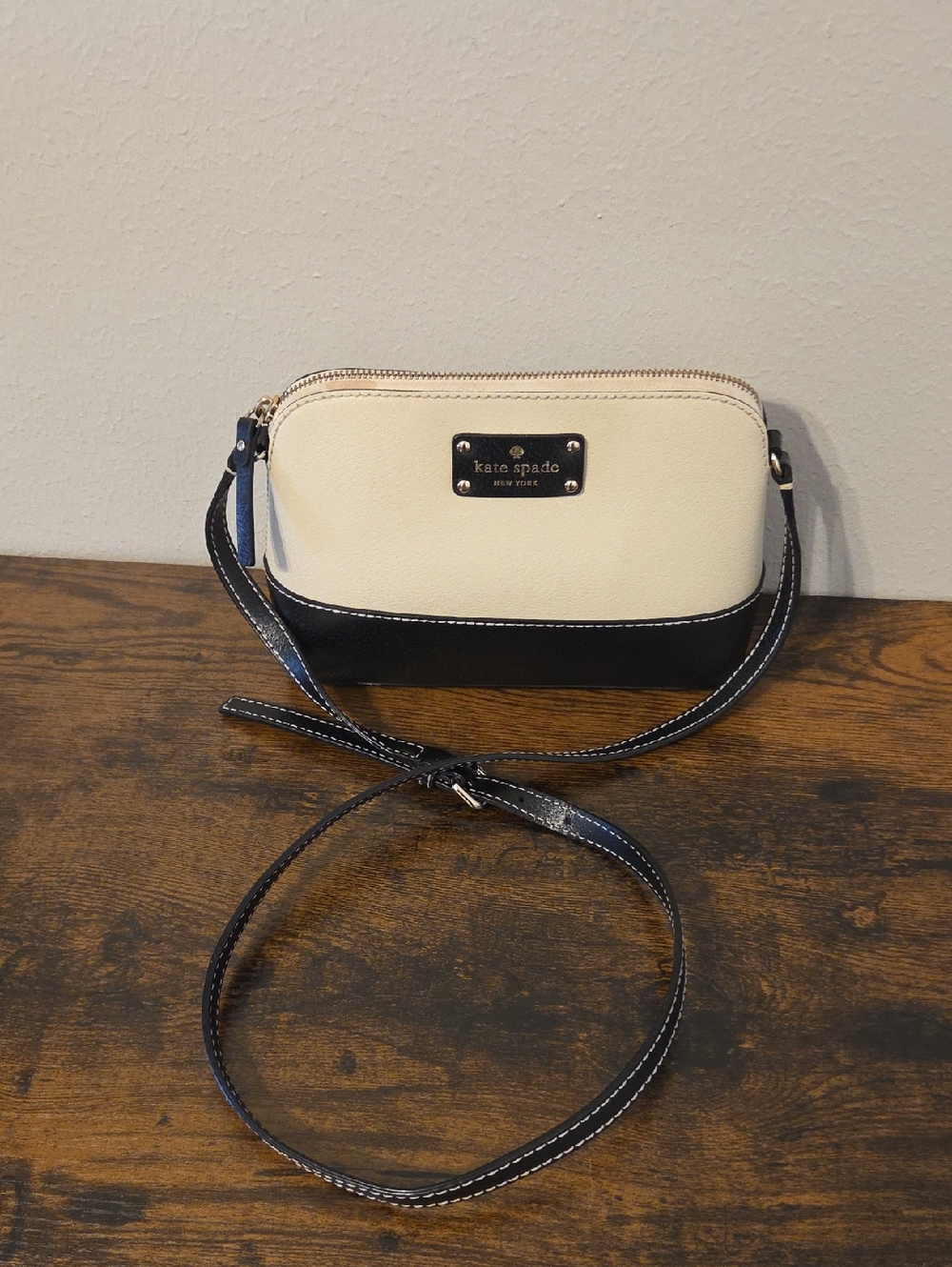 kate spade Cream and Black Pebble Leather Crossbody